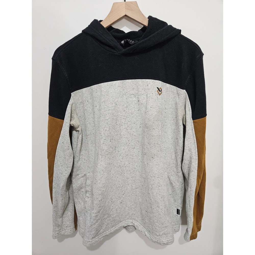 Veece Colorblock Hoodie Mens Medium Black Grey Brown Speckled Pullover TS002032M